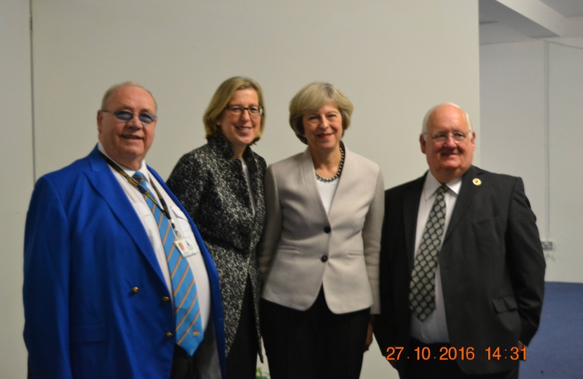 Peter Williams CC; Sarah Newton, MP; Theresa May, Prime Minister; Bob O'Shea, Chairman Cornwall Conservatives