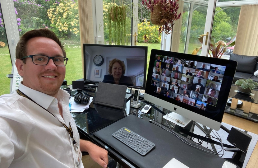 Photograph shows Conservative Councillor Richard Pears meeting virtually with the Conservative Group on 19 May during the time the Full Council would have taken place. 