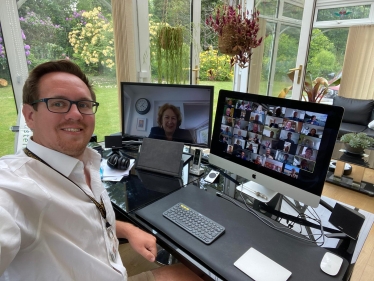 Photograph shows Conservative Councillor Richard Pears meeting virtually with the Conservative Group on 19 May during the time the Full Council would have taken place. 